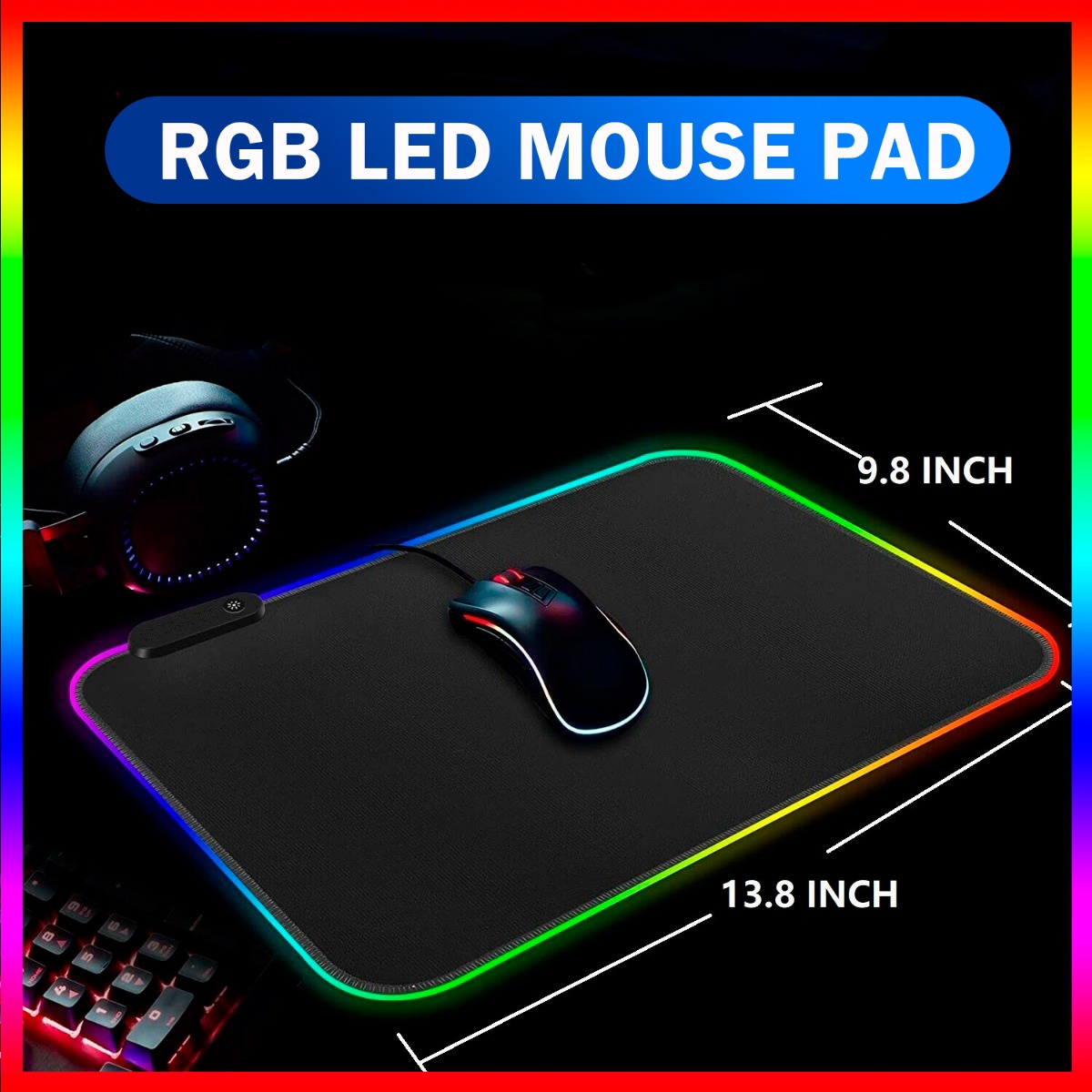 LED Gaming Mauspad RGB Mauspad with 7 LED Farben 10 Beleuchtungs-Modi USB Gaming Mouse Mat Anti Rutsch Matte für Computer Professionelle Gamer 