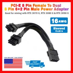 PCIe Splitter 8-Pin Female to Dual 8 Pin (6+2) Male Power Cable 16AWG GPU Mining