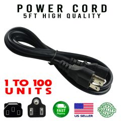 Lot of 1-100 AC Power Cord Cable 3 Prong Plug 5FT Standard PC Computer Monitor