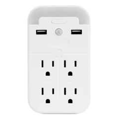 Aluratek LED Nightlight With 4 AC Outlets And 2 USB Ports, White