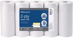Office Depot 2-Ply Paper Rolls, 3in. x 85ft, Canary/White, Pack of 10, 109275