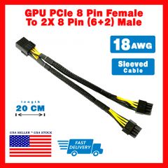 PCIe 6 Pin To 2x 8 Pin (6+2) 18AWG Splitter Extension Sleeved Mining Cable 20CM
