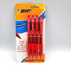 BIC Retractable Gel Ink Rollerball Pen, 0.7mm, Translucent Red Barrel, Pack of 4