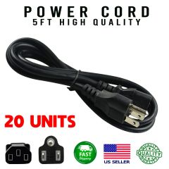 20 Pack High Quality 5 ft PC power cord works with monitor electronic devices