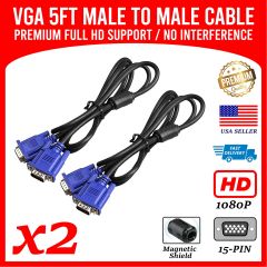 VGA Video Cable 5ft Cord 1080p 60Hz Male to Male for Pc Tv Monitor Laptop 2-Pack