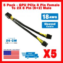 5-Pack 18AWG PCI-E 6pin to Dual 8-pin Y-Splitter Extension Cable GPU Mining 20cm