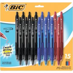 BIC Gel-ocity Retractable Gel Pen, Medium Point (0.7mm), Assorted (15 count)