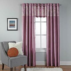 Miranda Faux Silk Grommet Valance with Metallic Print, 55 by 18-Inch, Lilac