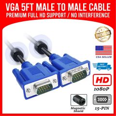 VGA Video Cable 5ft Cord 1080p 60Hz Male to Male Cord 15 Pin for Pc Tv Monitor