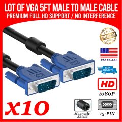 Lot of 10 SVGA VGA Cable 5ft Cord 1920x1080 HD for Monitor Laptop PC Computer