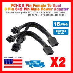 2pk PCIe Power Adapter Splitter 16AWG 8-Pin to Dual 8 Pin Mining Graphics Cards